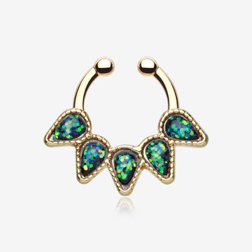Golden Opal Quinary Spear Fake Septum Clip-On Ring-Black